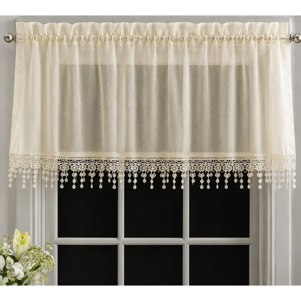 Mainstays Set of 4 Ivory Sheer Lace Valances Rod Pocket 50 X 21.25 Farmhouse
